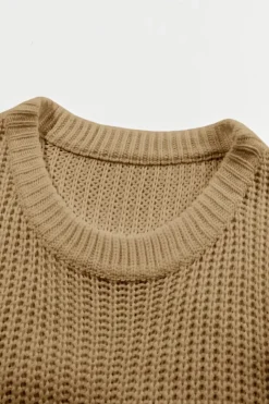Best Dear-Lover Khaki Ribbed Knit Round Neck Slouchy Chunky Sweater Pale Khaki