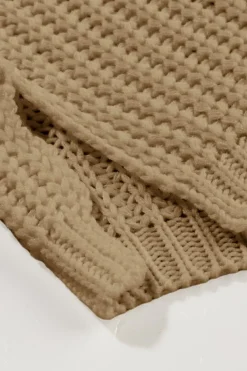 Best Dear-Lover Khaki Ribbed Knit Round Neck Slouchy Chunky Sweater Pale Khaki