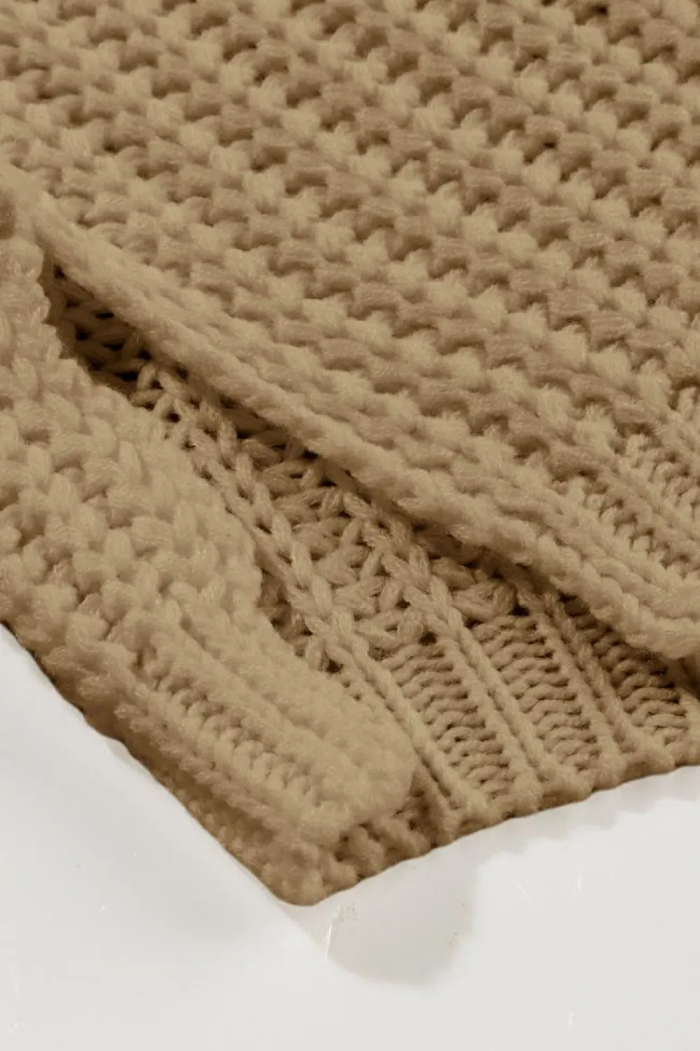 Best Dear-Lover Khaki Ribbed Knit Round Neck Slouchy Chunky Sweater Pale Khaki