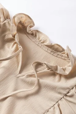 Hot Dear-Lover Ruffled Lace up Bubble Sleeve Blouse Khaki