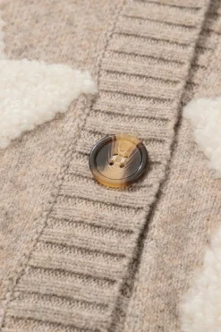 New Dear-Lover Sherpa Star Pattern Textured Sweater Cardigan with Pockets Khaki