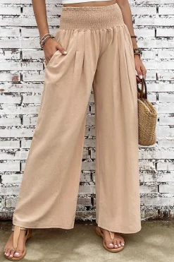 Outlet Dear-Lover Smocked Wide Waistband High Waist Wide Leg Pants Khaki