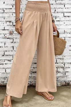 Outlet Dear-Lover Smocked Wide Waistband High Waist Wide Leg Pants Khaki