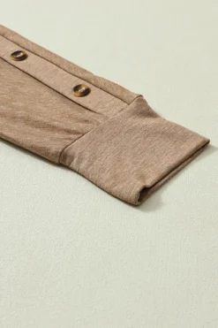 Best Dear-Lover Solid Color Button Decor Dolman Sleeve Top Khaki