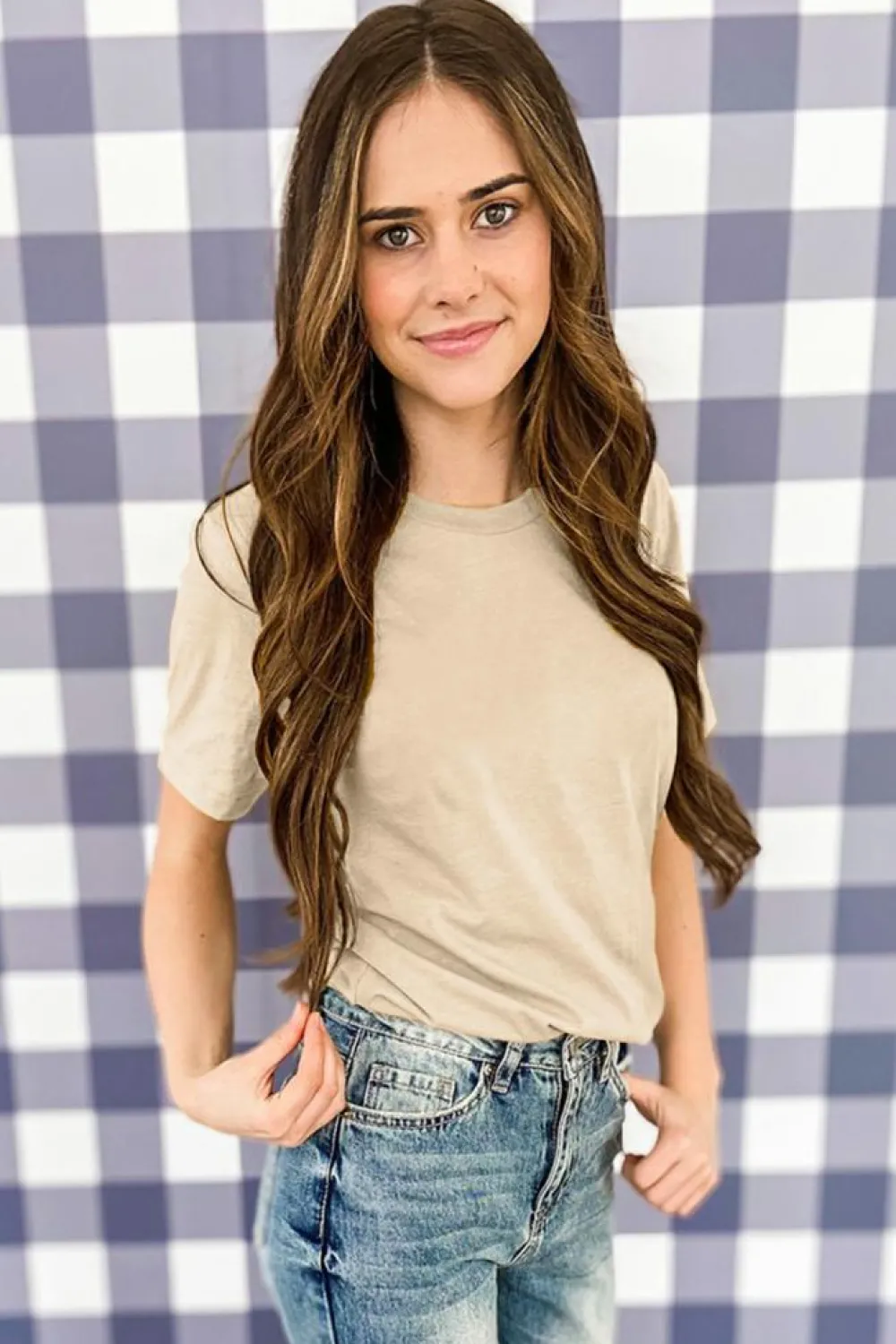Outlet Dear-Lover Solid Color Crew Neck Tee Khaki
