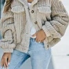 Clearance Dear-Lover Solid Color Plush Fleece Button up Jacket Khaki