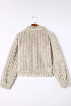 Clearance Dear-Lover Solid Color Plush Fleece Button up Jacket Khaki