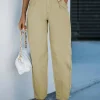 Hot Dear-Lover Solid High Waist Casual Pants Khaki