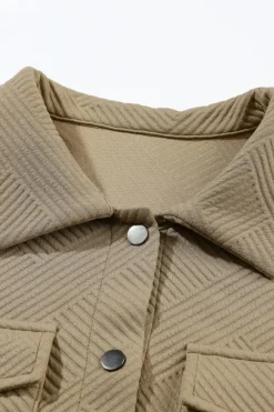 Outlet Dear-Lover Solid Textured Flap Pocket Buttoned Shacket Khaki