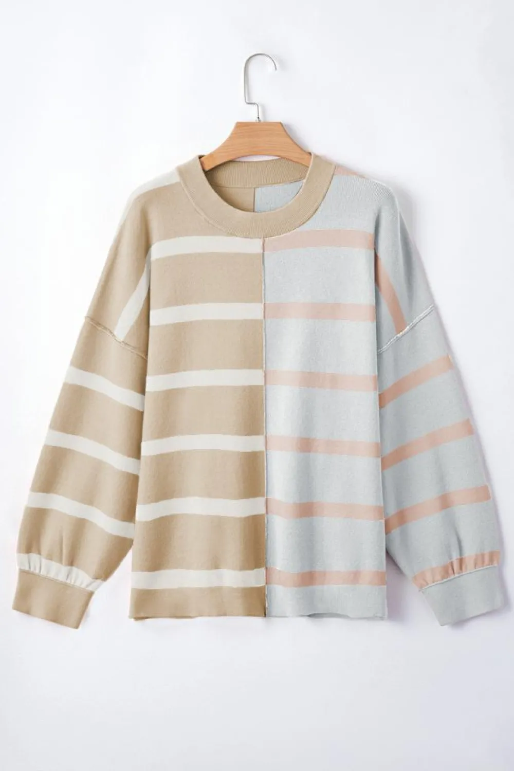 New Dear-Lover Colorblock Oversized Sweater Khaki Stripe