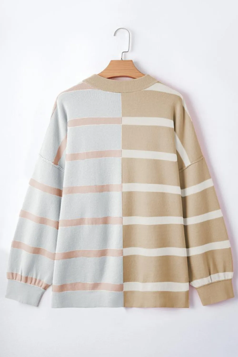 New Dear-Lover Colorblock Oversized Sweater Khaki Stripe