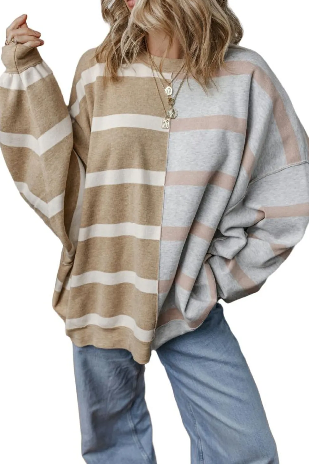 New Dear-Lover Colorblock Oversized Sweater Khaki Stripe