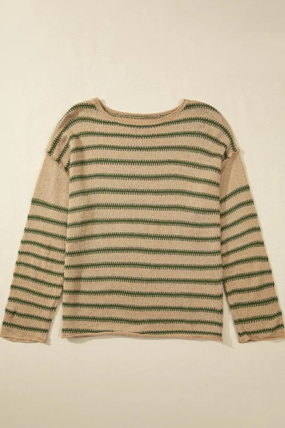 Clearance Dear-Lover Drop Shoulder Casual Sweater Khaki Stripe