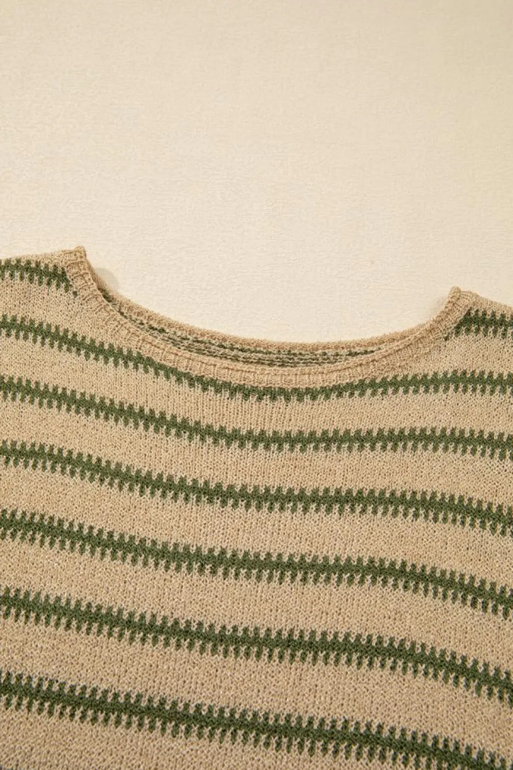 Clearance Dear-Lover Drop Shoulder Casual Sweater Khaki Stripe