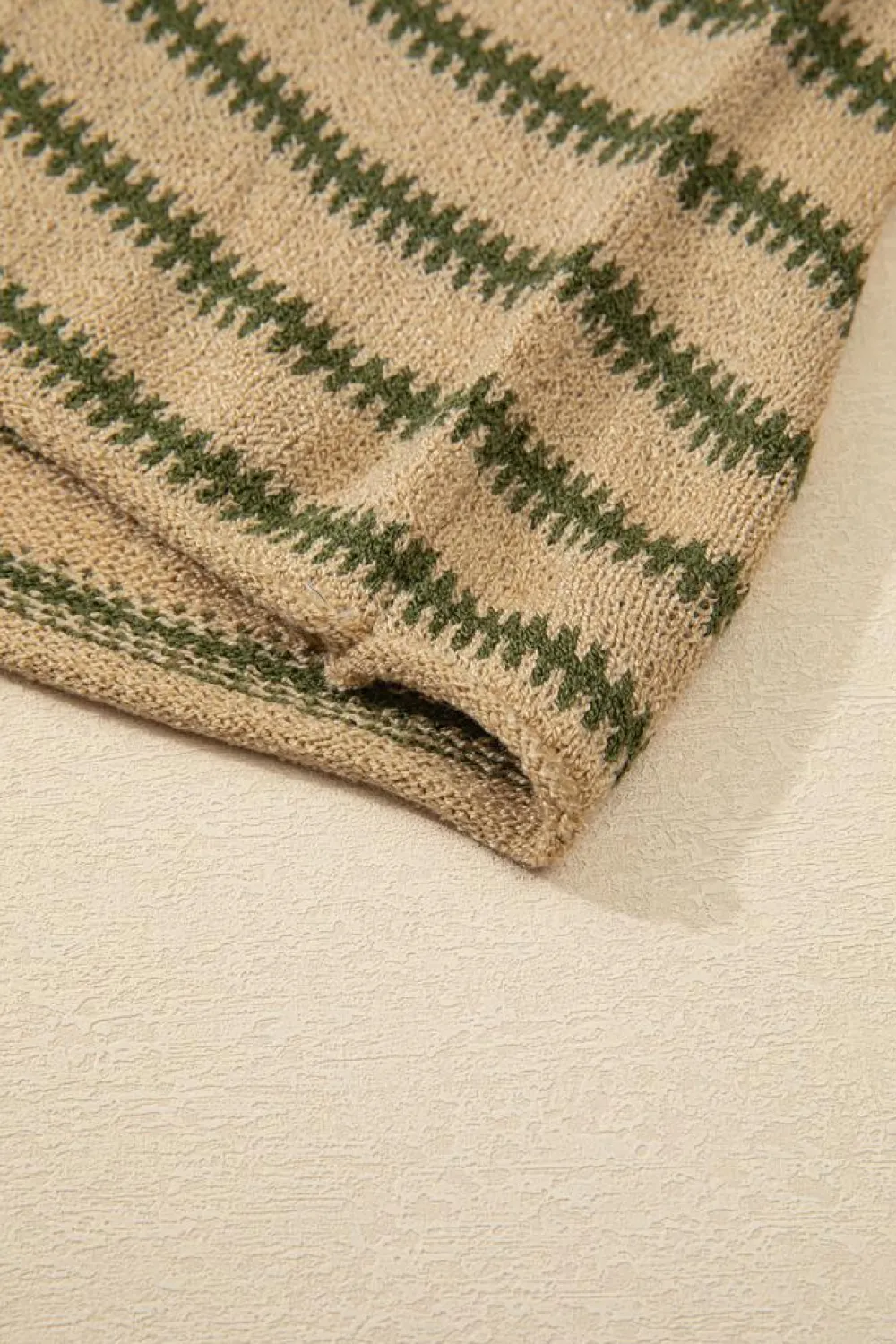Clearance Dear-Lover Drop Shoulder Casual Sweater Khaki Stripe