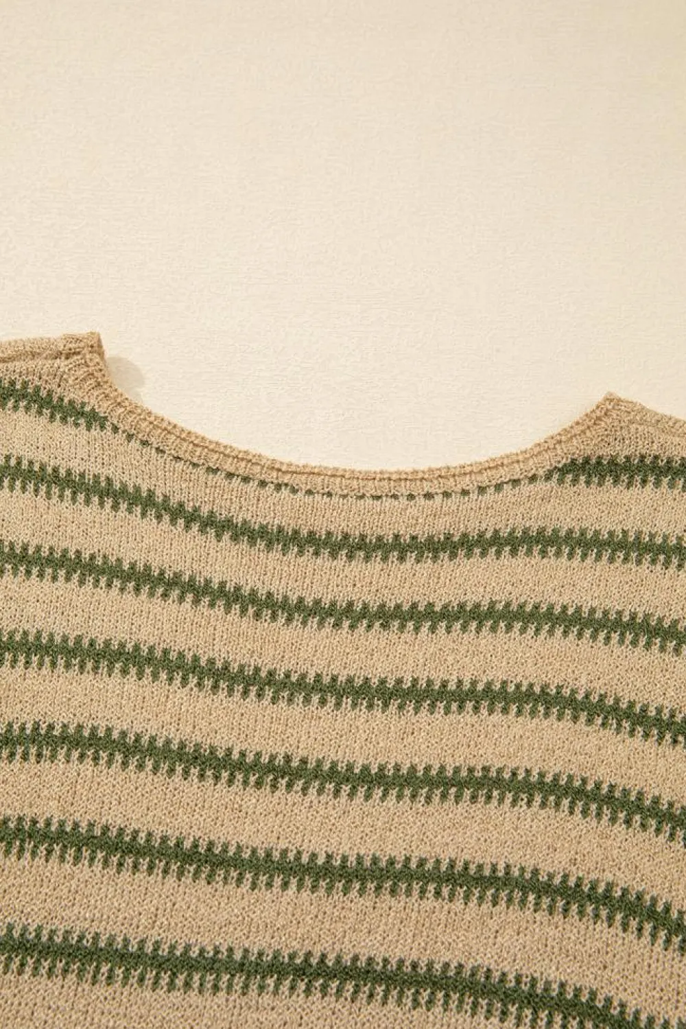 Clearance Dear-Lover Drop Shoulder Casual Sweater Khaki Stripe