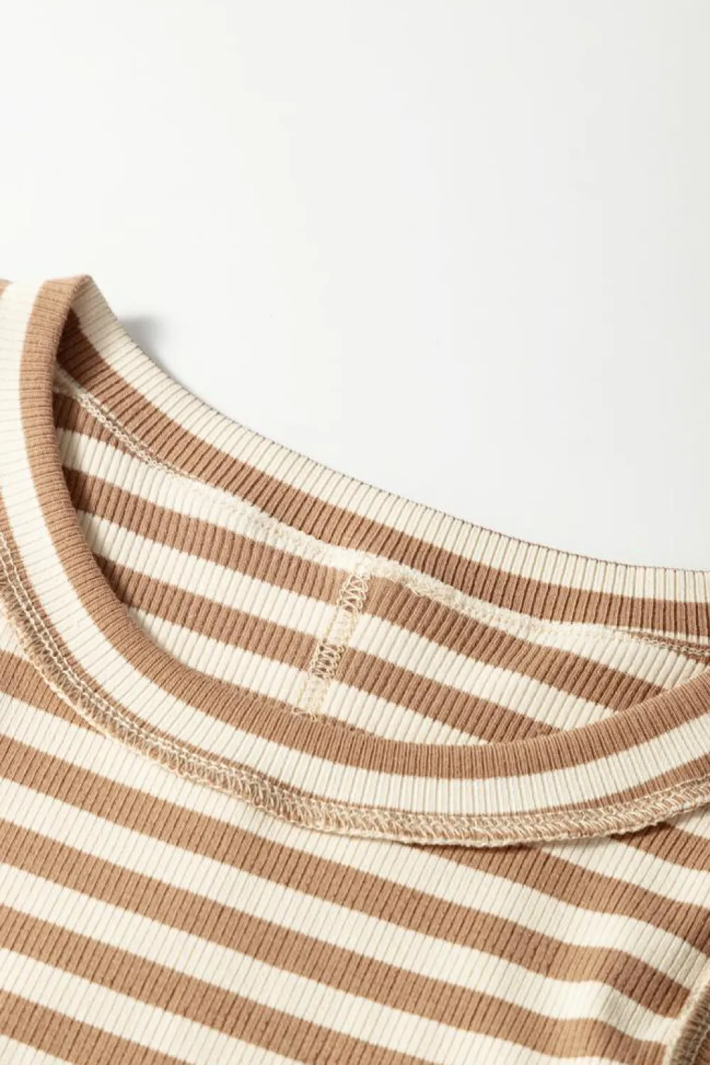 Best Dear-Lover Exposed Seam Trim Round Neck Sleeveless Top Khaki Stripe