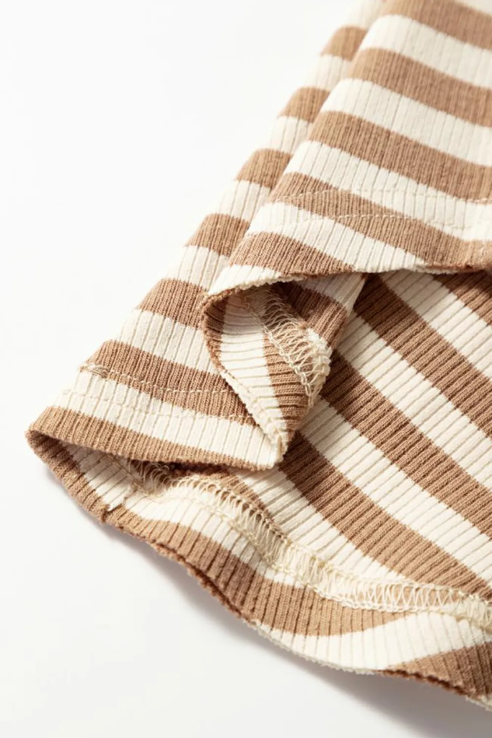 Best Dear-Lover Exposed Seam Trim Round Neck Sleeveless Top Khaki Stripe