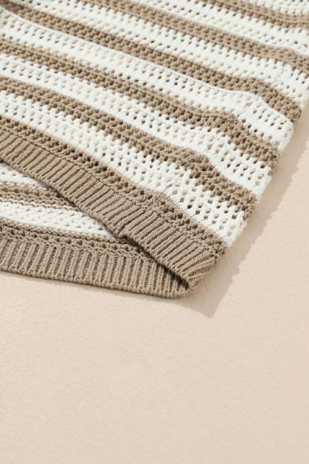 Best Dear-Lover Hollowed Knit Sleeveless Sweater Dress Khaki Stripe