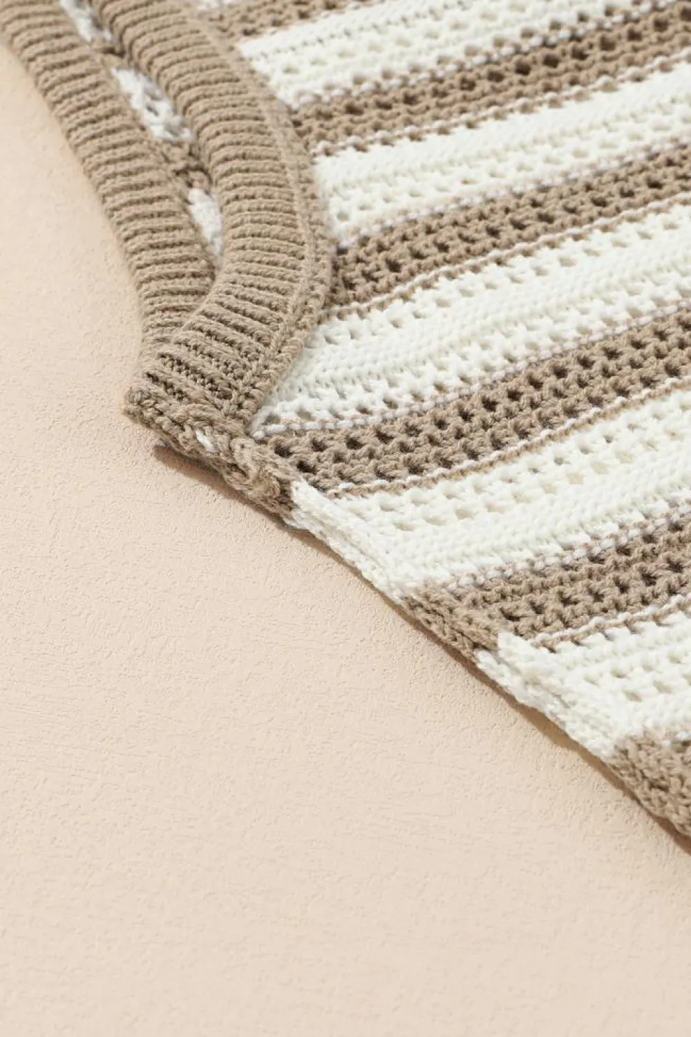 Best Dear-Lover Hollowed Knit Sleeveless Sweater Dress Khaki Stripe