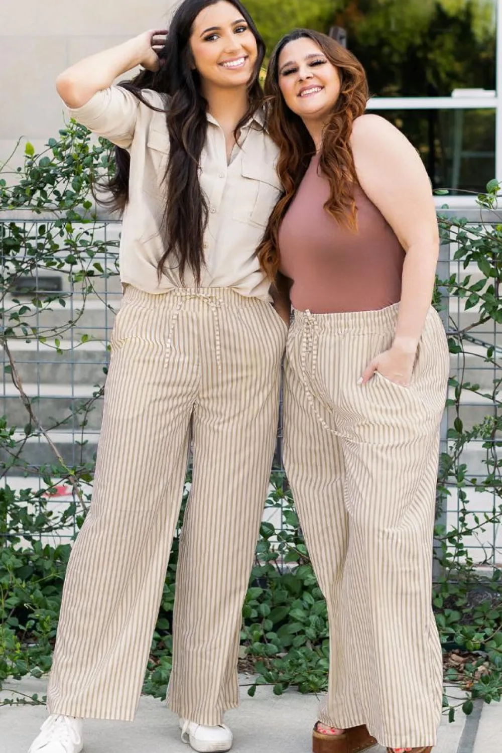 Best Dear-Lover Print Wide Leg Drawstring Pants Khaki Stripe
