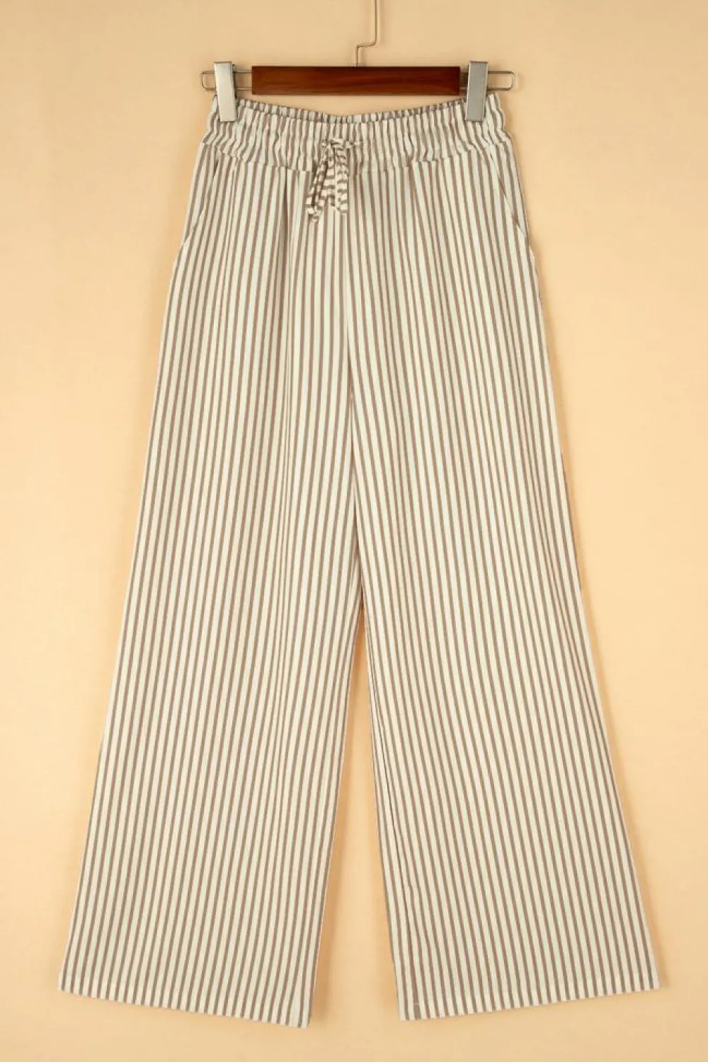 Best Dear-Lover Print Wide Leg Drawstring Pants Khaki Stripe