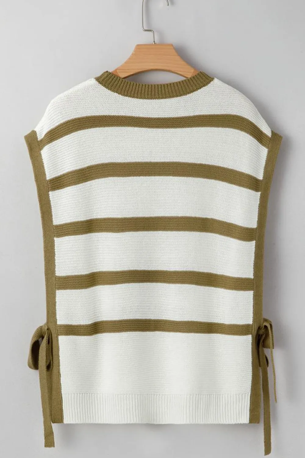 Sale Dear-Lover Tie Open Side Sweater Knitted Top Khaki Stripe