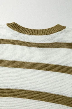 Sale Dear-Lover Tie Open Side Sweater Knitted Top Khaki Stripe
