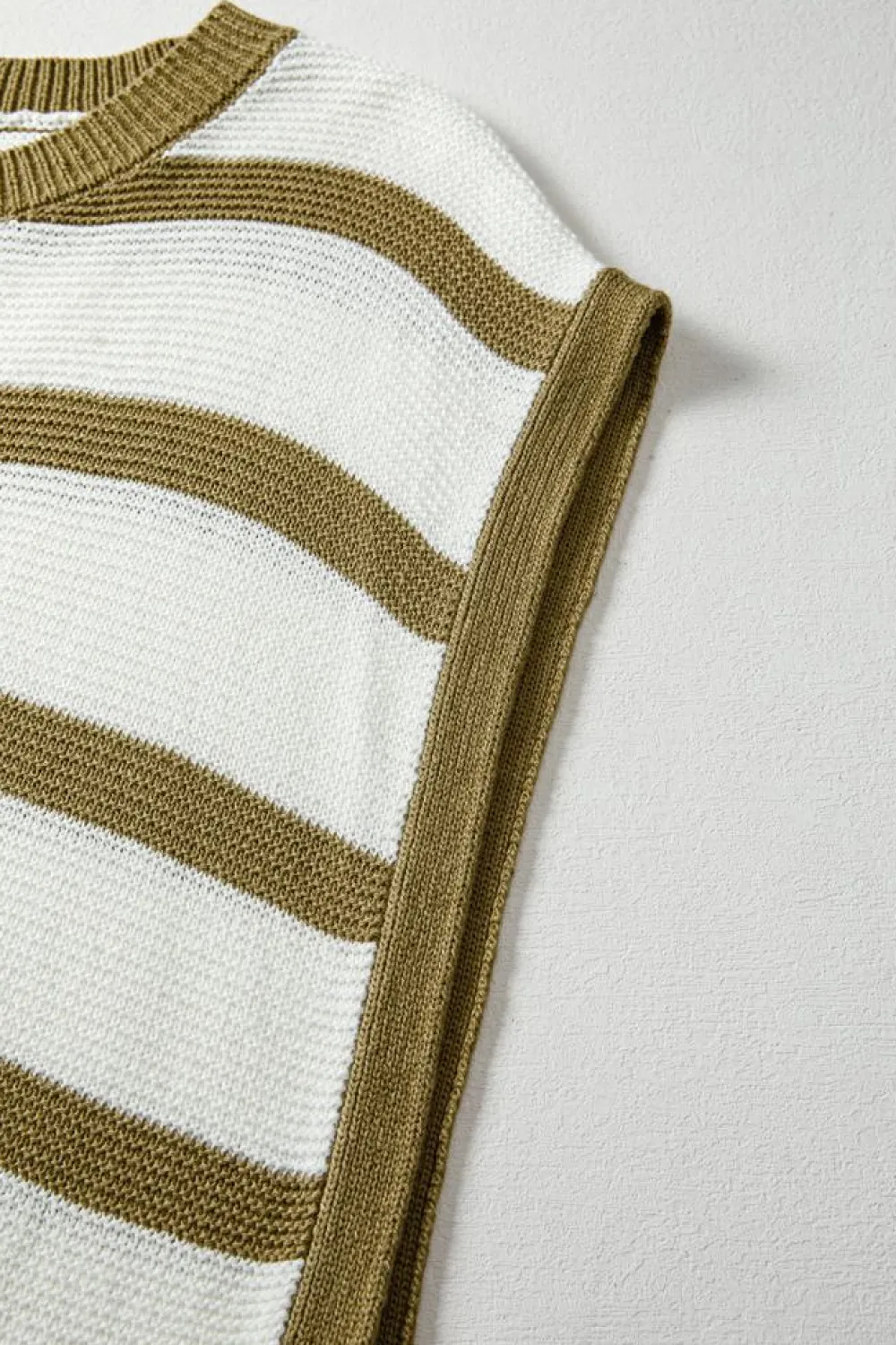 Sale Dear-Lover Tie Open Side Sweater Knitted Top Khaki Stripe
