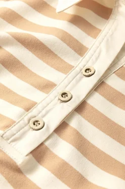 New Dear-Lover Two-in-one Collared Cap Sleeve Patchwork Loose Mini Dress Khaki Stripe