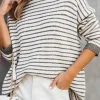 Fashion Dear-Lover Striped Turtleneck Loose Sweater Khaki