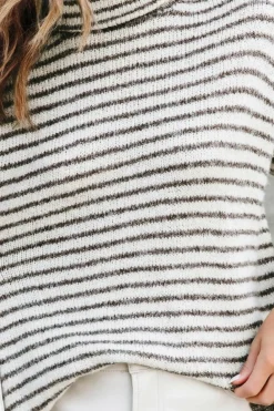 Fashion Dear-Lover Striped Turtleneck Loose Sweater Khaki
