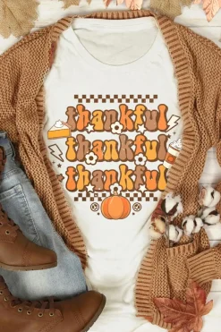 Online Dear-Lover thankful Crew Neck Thanksgiving Graphic Tee Khaki