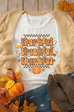 Online Dear-Lover thankful Crew Neck Thanksgiving Graphic Tee Khaki