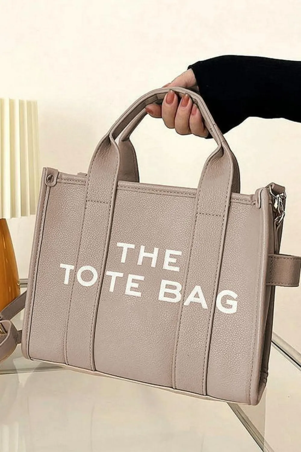Sale Dear-Lover THE TOTE BAG PU Leather Large Shoulder Bag Khaki