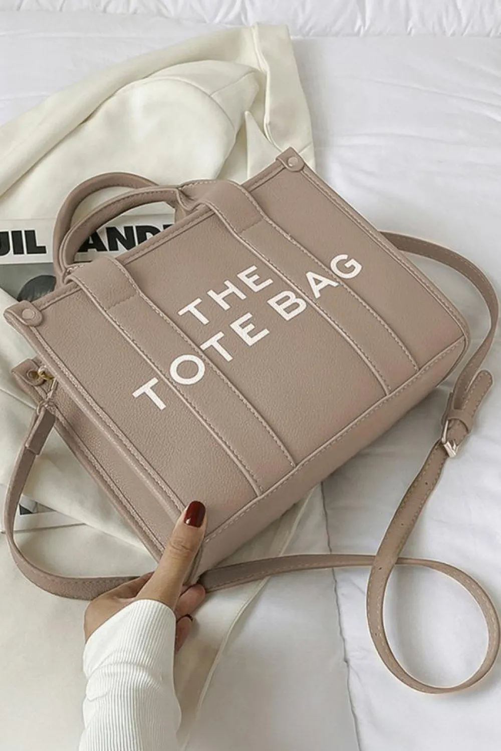 Sale Dear-Lover THE TOTE BAG PU Leather Large Shoulder Bag Khaki