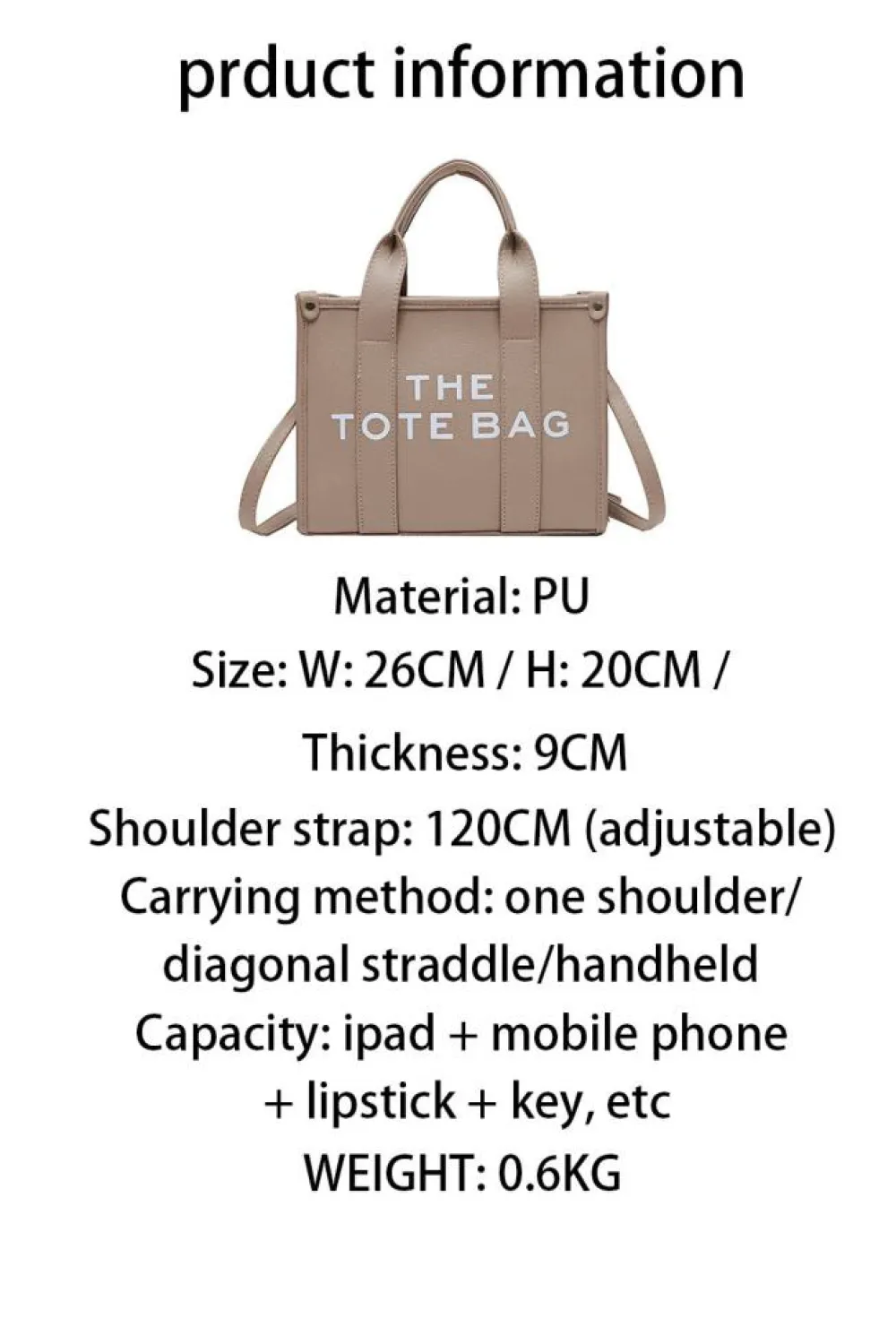 Sale Dear-Lover THE TOTE BAG PU Leather Large Shoulder Bag Khaki