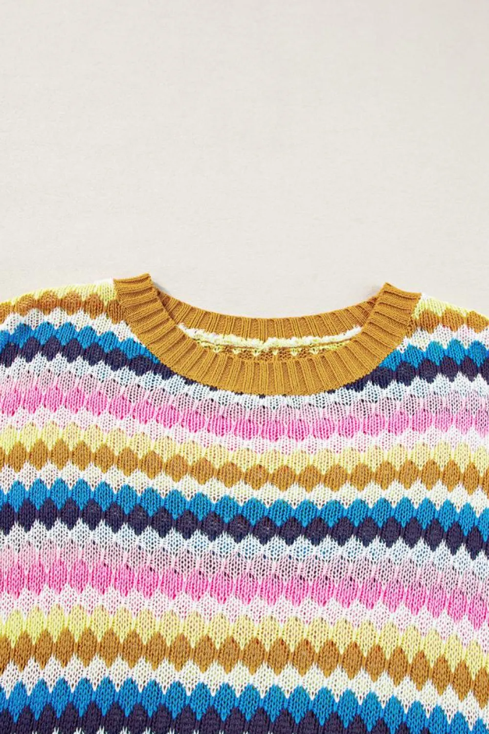 Hot Dear-Lover Trimmed Ruffle Sleeve Colorful Textured Sweater Khaki