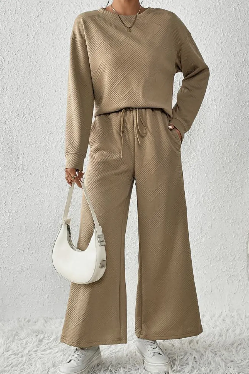 Outlet Dear-Lover Khaki Ultra Loose Textured 2pcs Slouchy Outfit Pale Khaki