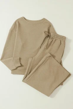 Outlet Dear-Lover Khaki Ultra Loose Textured 2pcs Slouchy Outfit Pale Khaki
