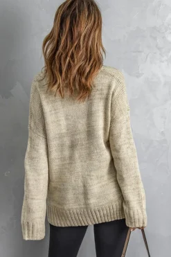 Outlet Dear-Lover V neck Drop Shoulder Knitted Sweater Khaki