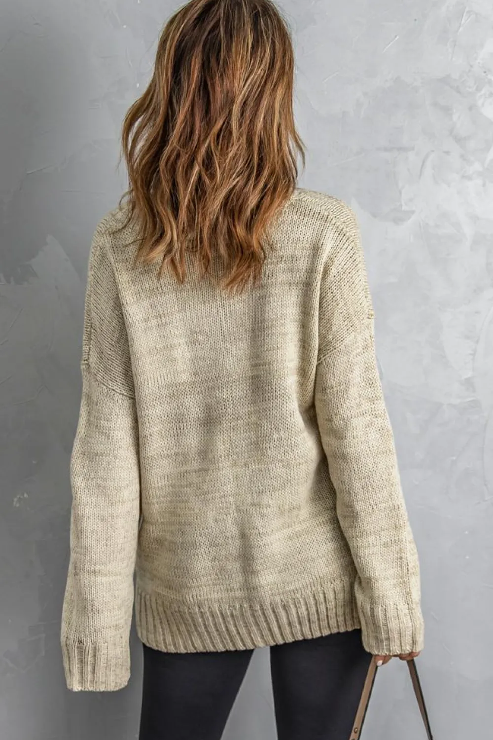 Outlet Dear-Lover V neck Drop Shoulder Knitted Sweater Khaki