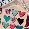 Discount Dear-Lover Valentines Multi Pattern Heart Shape Graphic T Shirt Khaki