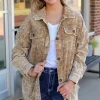 New Dear-Lover Vintage Distressed Mineral Wash Oversized Shacket Khaki