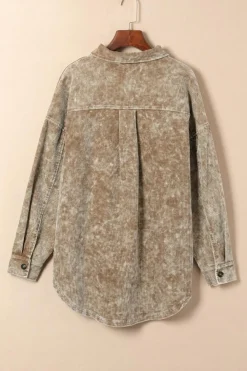 New Dear-Lover Vintage Distressed Mineral Wash Oversized Shacket Khaki