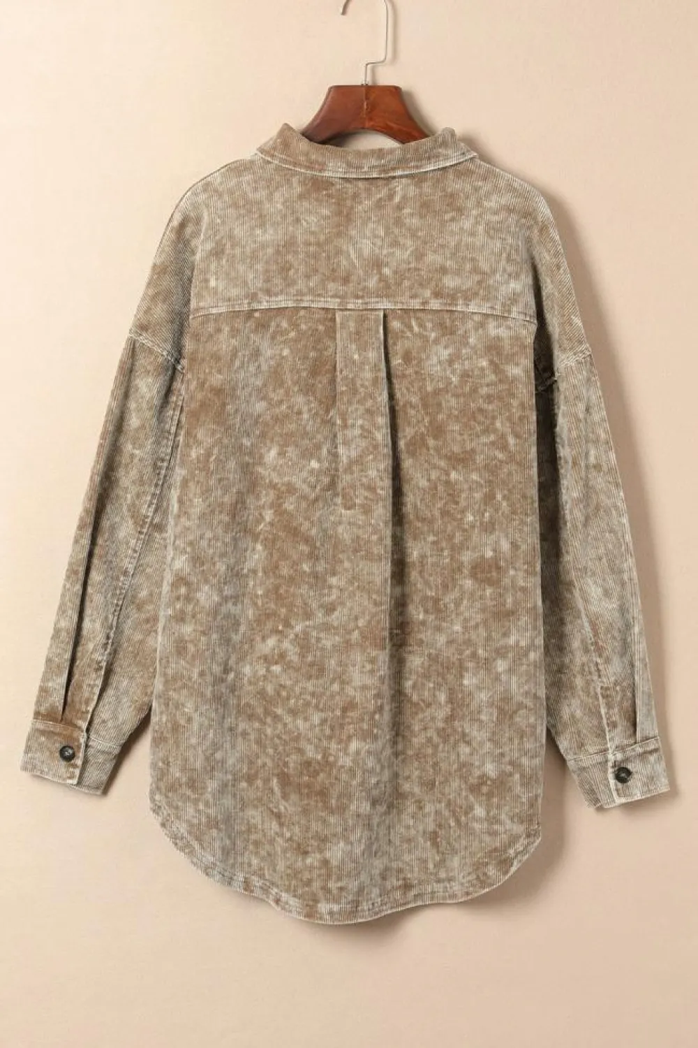 New Dear-Lover Vintage Distressed Mineral Wash Oversized Shacket Khaki