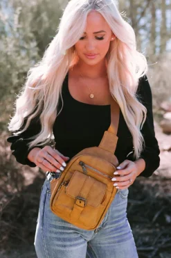 Clearance Dear-Lover Vintage Multi Pockets Sling Bag Khaki
