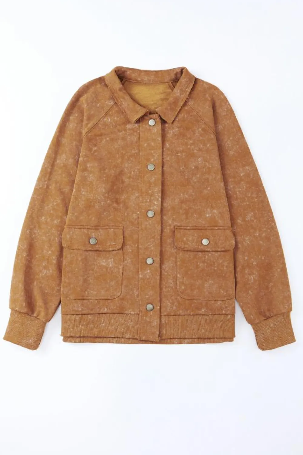 New Dear-Lover Vintage Washed Flap Pocket Button Shacket Khaki