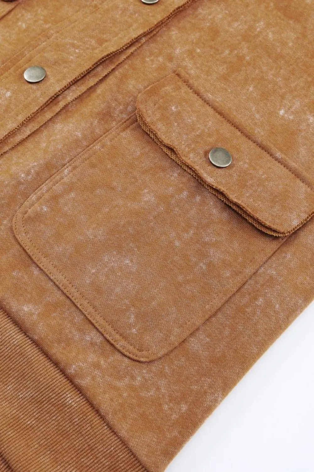 New Dear-Lover Vintage Washed Flap Pocket Button Shacket Khaki