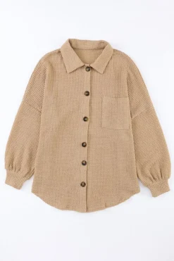 Best Dear-Lover Waffle Knit Button Up Casual Shirt Khaki